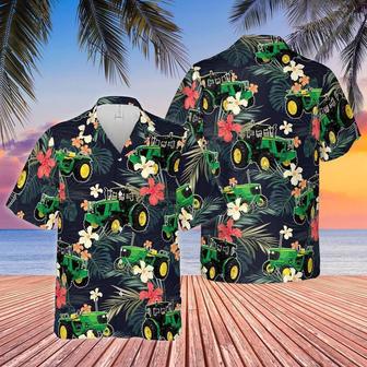 Tractors Tropical Plants Dark Blue All Over Printed Hawaiian Shirt, Farm Hawaiian Shirt, Farmer Hawaii | Newhawaiianshirts DE