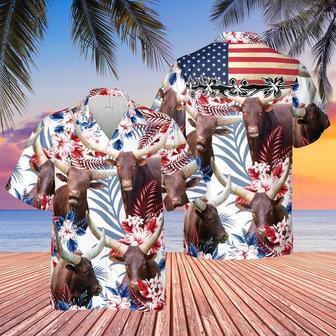 Watusi American Flag Hawaiian Flowers Hawaiian Shirt, Farm Hawaiian Shirt, Farmer Hawaii | Newhawaiianshirts AU