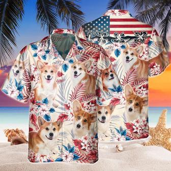 Welsh Corgi Dog United States Flag Hawaiian Flowers All Over Printed Hawaiian Shirt, Farm Hawaiian Shirt, Farmer Hawaii | Newhawaiianshirts AU