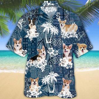 Welsh Corgi Hawaiian Tropical Plants Pattern Blue And White All Over Printed Hawaiian Shirt, Farm Hawaiian Shirt, Farmer Hawaii | Newhawaiianshirts DE