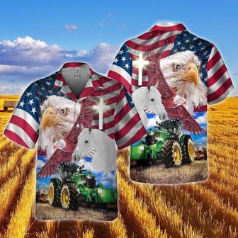 White Horse With Eagles And Tractor Hawaiian Shirt, Farm Hawaiian Shirt, Farmer Hawaii | Newhawaiianshirts AU