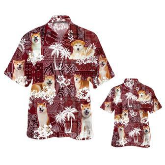 Akita Hawaiian Shirt, Dog Red Tribal Pattern Hawaii Aloha Beach Shirt | Newhawaiianshirts DE