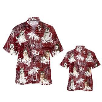 Alaskan Hawaiian Shirt, Dog Aloha Shirt Short Sleeve With Red Tribal Pattern | Newhawaiianshirts DE