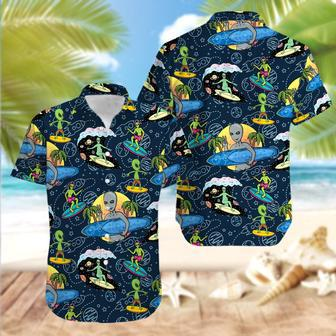 Alien Surfing, Alien Button Funny Unisex Hawaiian Aloha Shirt | Newhawaiianshirts