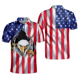 All Over Print American Flag Eagle Rip Cool Patriotic Polo Shirt - Monsterry