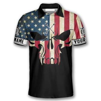 All Over Print Archery Skull American Flag Custom Archery Polo Shirts For Men, Skull Shirt - Monsterry AU