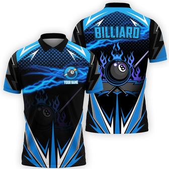 All Over Print Billiard Blue Fire Polo Shirt, Thunder Sport Billiard Shirt, Gift For Him - Monsterry DE