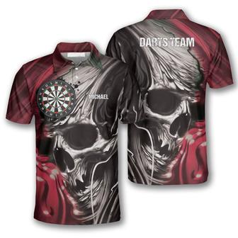 All Over Print Dart Polo Shirt, Skull Br Custom Darts Shirts For Men, Red Skull Dart Shirt - Monsterry UK