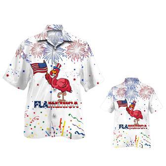 All Over Print Flamingo Hawaiian Shirts For Men And Woman, Happy Independence's Day Flamerica Aloha Beach Shirt | Newhawaiianshirts CA