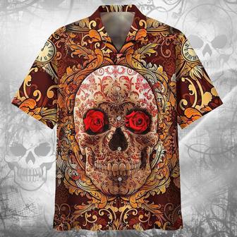 All Over Printed Hawaiian Shirts With Skull, Rose Skull Hawaii Shirt, Floral Skull Hawaiian Shirts | Newhawaiianshirts