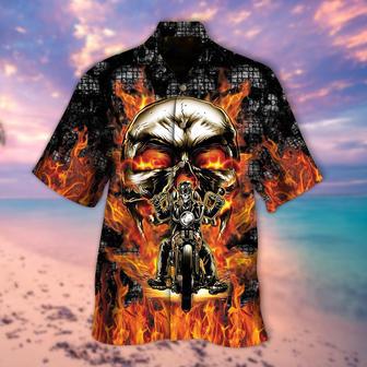 All Over Printed Skull Summer Hawaiian Shirt Ghost Rider Skull Fire Pattern | Newhawaiianshirts CA