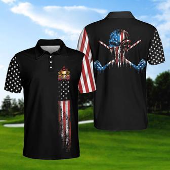 American Flag Short Sleeve Pattern Wet Paint Skull Golf Polo Shirt, Dark Theme American Flag Polo Shirt, Best Golf Shirt For Men Coolspod - Monsterry CA