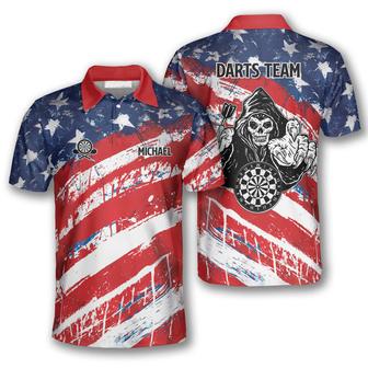 American Flag Water Color Custom Darts Polo Shirts For Men, Dart Skull Shirt - Monsterry AU