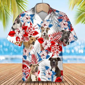 American Staffordshire Terrier Hawaiian Shirt, Short Sleeve Flower Dog Aloha Beach Shirts For Summer Day | Newhawaiianshirts AU