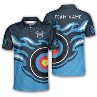 Archery Target Blue Flame Custom Archery Polo Shirts For Men, Perfect Gift For Archery - Monsterry