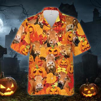 Autumn Leaf Limousin Cattle Pumpkin Hawaiian Shirt | Newhawaiianshirts UK