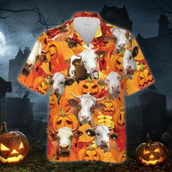 Autumn Leaf Simmental Cattle Pumpkin Hawaiian Shirt | Newhawaiianshirts UK