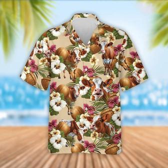 Ayrshire Cattle Coconut Tropical Flowers Hawaiian Shirt, Farm Hawaiian Shirt, Farmer Hawaii | Newhawaiianshirts AU