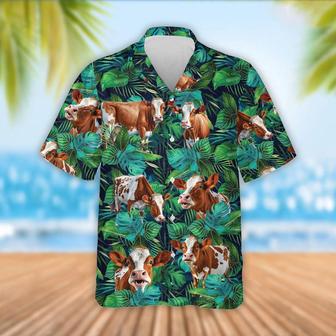 Ayrshire Cattle Tropical Leaves Hawaiian Shirt, Farm Hawaiian Shirt, Farmer Hawaii | Newhawaiianshirts