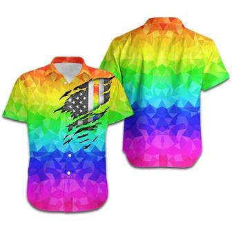 Beach Shirt Lgbt Pride Hawaiian Shirt Rainbow Polygonal American Flag Inside Hawaii, Pride Shirts | Newhawaiianshirts CA