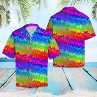 Beach Shirt Lgbt Rainbow Coconut Palm Hawaii Shirt , Rainbow Hawaiian Shirt | Newhawaiianshirts DE