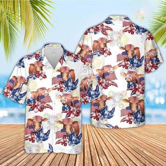 Beefmaster American Flowers And Flag Pattern Hawaiian Shirt, Farm Hawaiian Shirt, Farmer Hawaii | Newhawaiianshirts DE