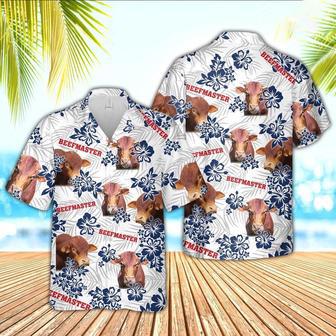 Beefmaster American White Flowers Pattern Hawaiian Shirt, Farm Hawaiian Shirt, Farmer Hawaii | Newhawaiianshirts AU