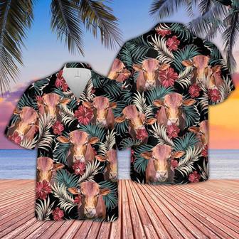 Beefmaster Dark Red Flowers Pattern Hawaiian Shirt, Farm Hawaiian Shirt, Farmer Hawaii | Newhawaiianshirts