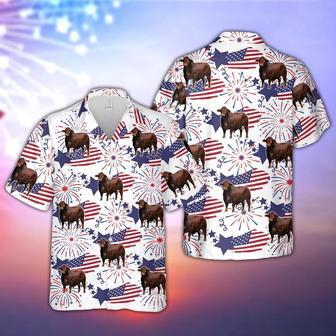 Beefmaster Happy Firework Flag Hawaiian Shirt, Farm Hawaiian Shirt, Farmer Hawaii | Newhawaiianshirts CA