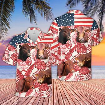 Beefmaster Red Floral Us Flag Hawaiian Shirt, Farm Hawaiian Shirt, Farmer Hawaii | Newhawaiianshirts AU