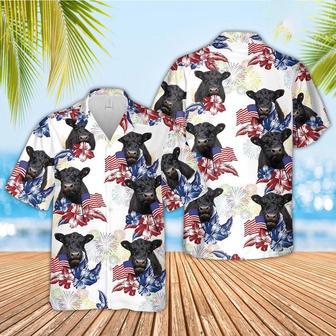 Belted Galloway American Flowers And Flag Pattern Hawaiian Shirt, Farm Hawaiian Shirt, Farmer Hawaii | Newhawaiianshirts AU