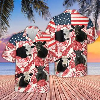 Belted Galloway Red Floral Us Flag Hawaiian Shirt, Farm Hawaiian Shirt, Farmer Hawaii | Newhawaiianshirts AU