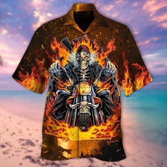 Biker Skull On Fire Hawaiian Shirt, Best Gift For Skull Lovers | Newhawaiianshirts