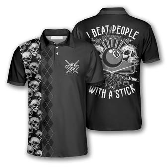 Billiard I Beat People With A Stick Pool Player Skull Argyle Pattern Billiard Shirts For Men Billiard Polo Shirt - Monsterry CA