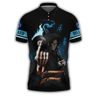 Billiard With Skull Ball Fire Game Over All Over Printed Polo Shirt, Skull Shirt, Billiard Shirt For Men, Women - Monsterry AU