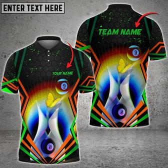 Billiards Rainbow & Butterfly Abstract Grunge Personalized Name Polo Shirt, Idea Gift For Billiards Lovers - Monsterry