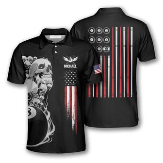 Billiards Skull American Flag Patriotic Custom Billiard Shirts For Men, Flag Shirt, Billiard Polo Shirt - Monsterry UK