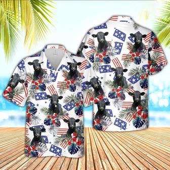 Black Angus American Little Flowers And Flag Pattern Hawaiian Shirt, Farm Hawaiian Shirt, Farmer Hawaii | Newhawaiianshirts