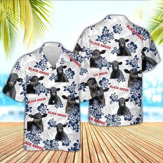 Black Angus American White Flowers Pattern Hawaiian Shirt, Farm Hawaiian Shirt, Farmer Hawaii | Newhawaiianshirts