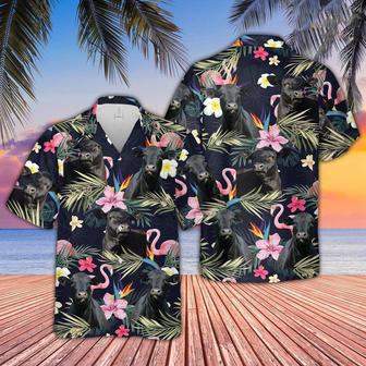 Black Angus And Flamingo Flower Pattern Hawaiian Shirt, Farm Hawaiian Shirt, Farmer Hawaii | Newhawaiianshirts