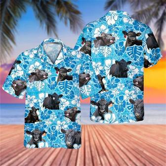 Black Angus Blue Floral Hawaiian All Over Printed Hawaiian Shirt, Farm Hawaiian Shirt, Farmer Hawaii | Newhawaiianshirts AU