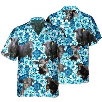 Black Angus Blue Hibiscus Flower Hawaiian Shirt, Angus Hawaiian Shirts | Newhawaiianshirts CA