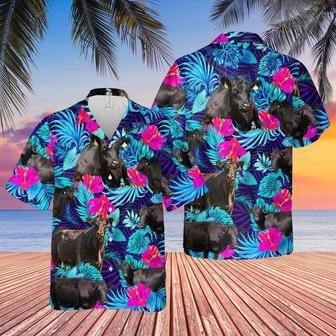 Black Angus Blue Neon Tropical Cattle Hawaii Shirt, Unisex Print Aloha Short Sleeve Casual Shirt, Cow Hawaiian Shirt | Newhawaiianshirts AU