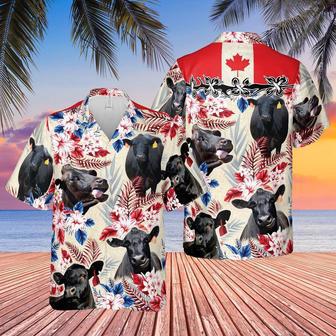 Black Angus Canada Flag Hawaiian Flowers All Over Printed Hawaiian Shirt, Farm Hawaiian Shirt, Farmer Hawaii | Newhawaiianshirts AU