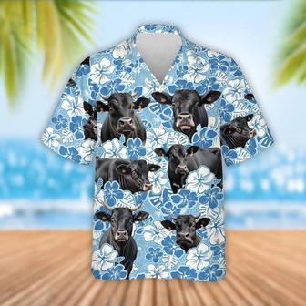 Black Angus Cattle Blue Flower Pattern Hawaiian Shirt, Farm Hawaiian Shirt, Farmer Hawaii | Newhawaiianshirts AU