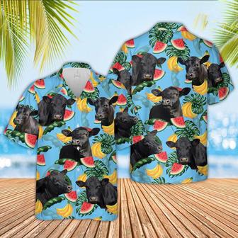 Black Angus Cattle Blue Tropical Fruits Pattern Hawaiian Shirt, Farm Hawaiian Shirt, Farmer Hawaii | Newhawaiianshirts DE