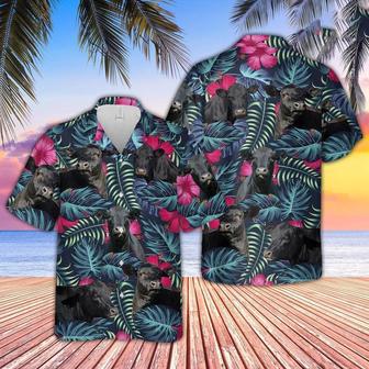 Black Angus Cattle Floral Tropical Leaves Pattern Hawaiian Shirt, Farm Hawaiian Shirt, Farmer Hawaii | Newhawaiianshirts CA