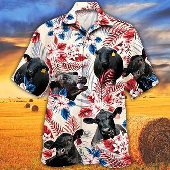 Black Angus Cattle Lovers American Flag Hawaiian Shirt, Unisex Print Aloha Short Sleeve Casual Shirt | Newhawaiianshirts CA