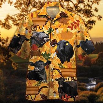 Black Angus Cattle Lovers Orange Nature Autumn Hawaiian Shirt, Unisex Print Aloha Short Sleeve Casual Shirt | Newhawaiianshirts AU