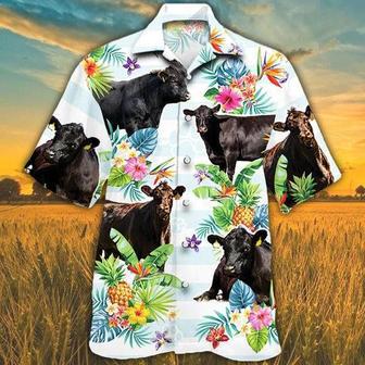 Black Angus Cattle Lovers Tropical Flower Hawaiian Shirt, Cow Aloha Short Sleeve Casual Hawaiian Shirt | Newhawaiianshirts CA